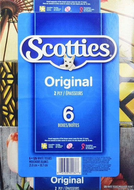 Scotties 2-Ply Facial Tissues, 6 Pack (126 Sheets Each)