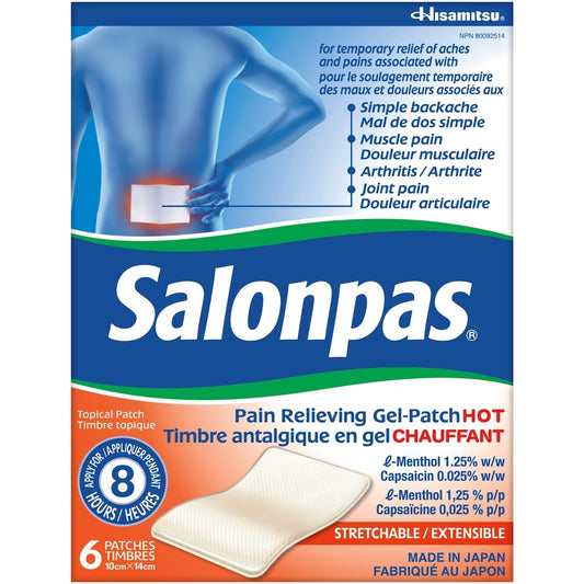 Salonpas Hot Pain Relief Gel Patches, 6 Pack