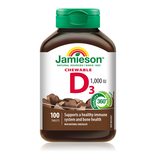 Vitamin D3 1000 IU Chewable Tablets, Chocolate, 100 Count
