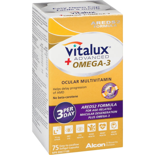 Vitalux Advanced + Omega-3 Eye Health Supplement 75 Softgels