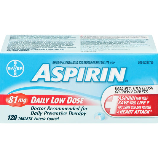 Aspirin 81mg Enteric Coated Tablets, 120 Count