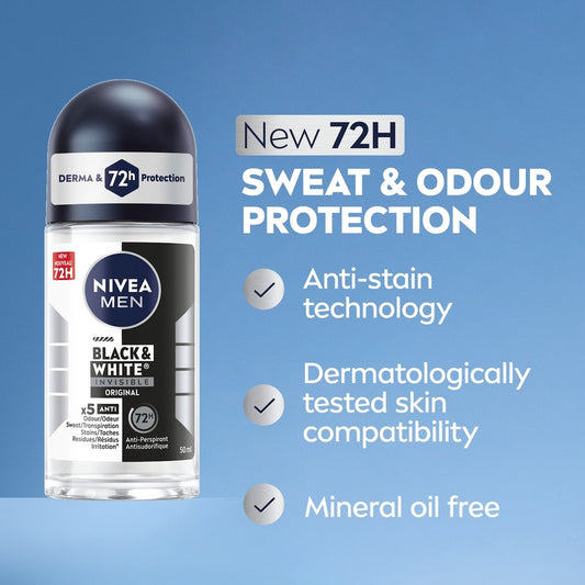 NIVEA Men Invisible Black & White Roll-On Deodorant 50ml
