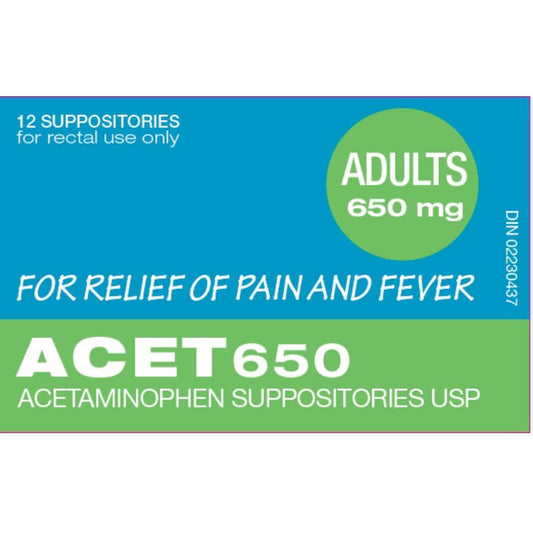 Acetaminophen Suppositories 650mg, 12 Pack