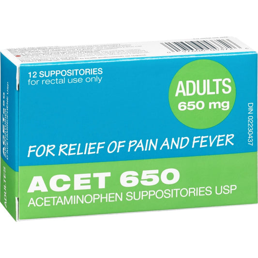 Acetaminophen Suppositories 650mg, 12 Pack