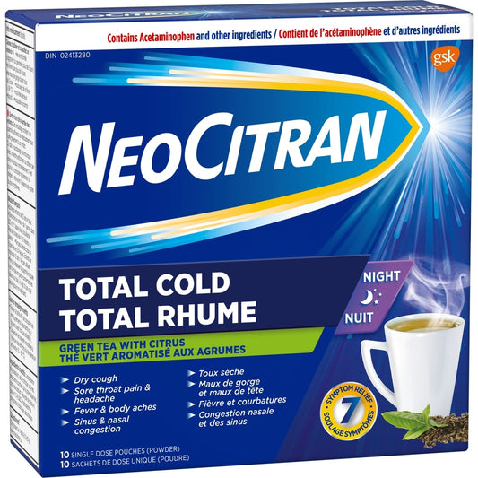 Total Cold Night Relief Green Tea Citrus 10-Pack