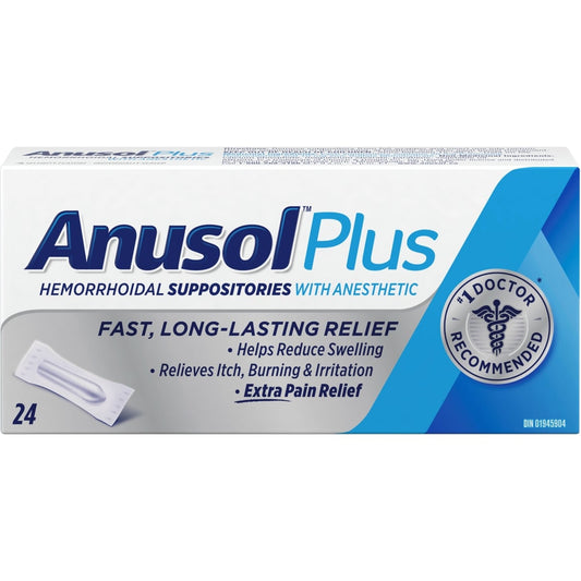 Anusol Plus Hemorrhoid Suppositories 24 Pack