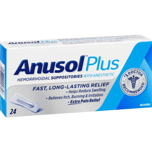 Anusol Plus Hemorrhoid Suppositories 24 Pack