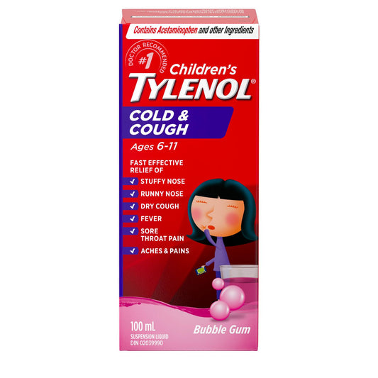 Children's Tylenol Cold & Cough Liquid Bubble Gum 100mL