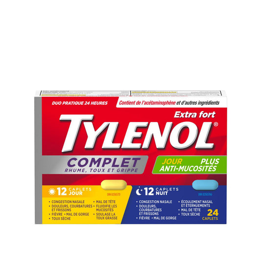 Tylenol Complete Day & Night Cold and Flu Caplets, 24 Pack