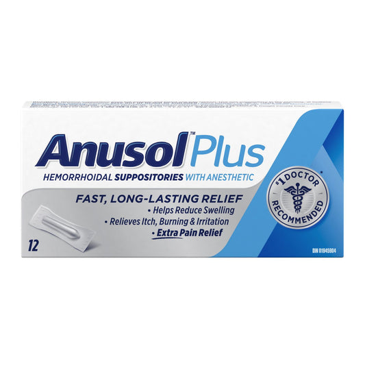 Anusol Plus Hemorrhoid Relief Suppositories 12 Pack
