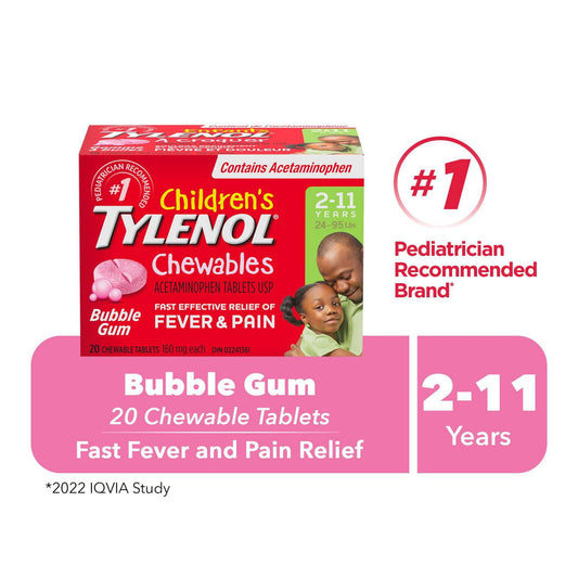 Children's Tylenol Chewable Tablets Bubble Gum 20 Count