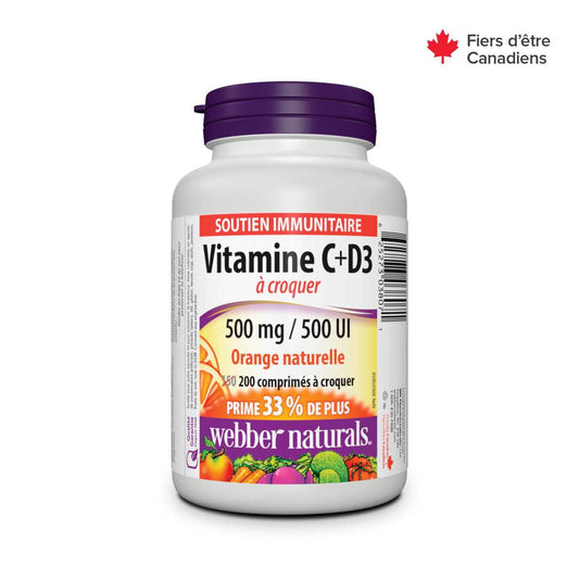 Vitamin C 500mg & D3 500IU Chewable Tablets, Orange, 200 Count