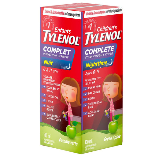 Children's Tylenol Nighttime Cold & Fever Relief Apple 100ml