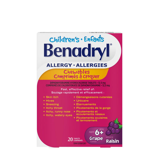 Children's Benadryl Grape Chewable Allergy Tablets 12.5mg, 20 Count