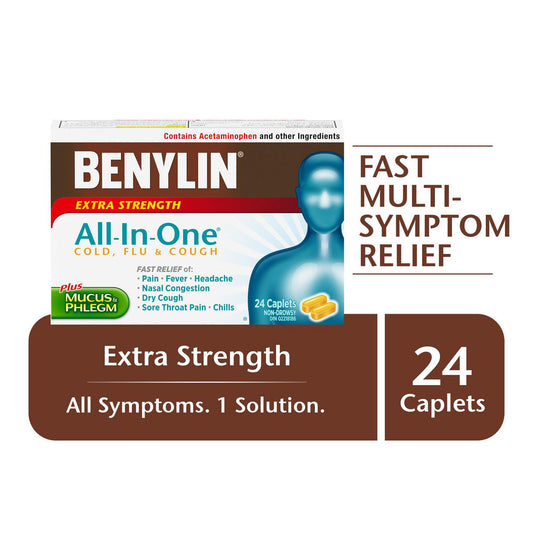 All-In-One Extra Strength Cold & Flu Caplets, 24 Pack