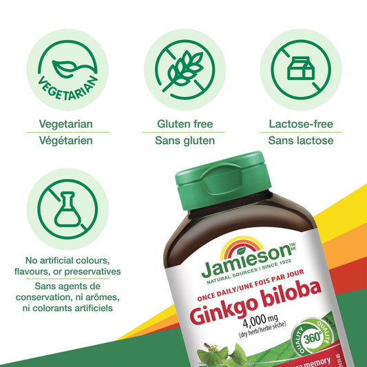 Ginkgo Biloba 90 Caplets for Memory & Circulation