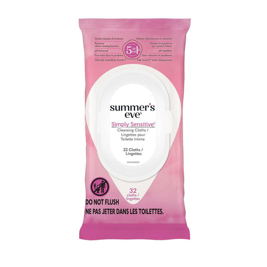 Simply Sensitive Feminine Cleansing Cloths, 32-Pack