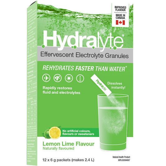HYDRALYTE EFFERVESCENT GRANULE STICK-LEMON LIME 12'S