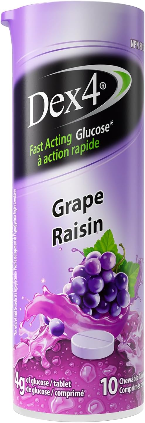 Dex4 Grape Glucose Tablets Travel Tubes, 12 x 10-Count