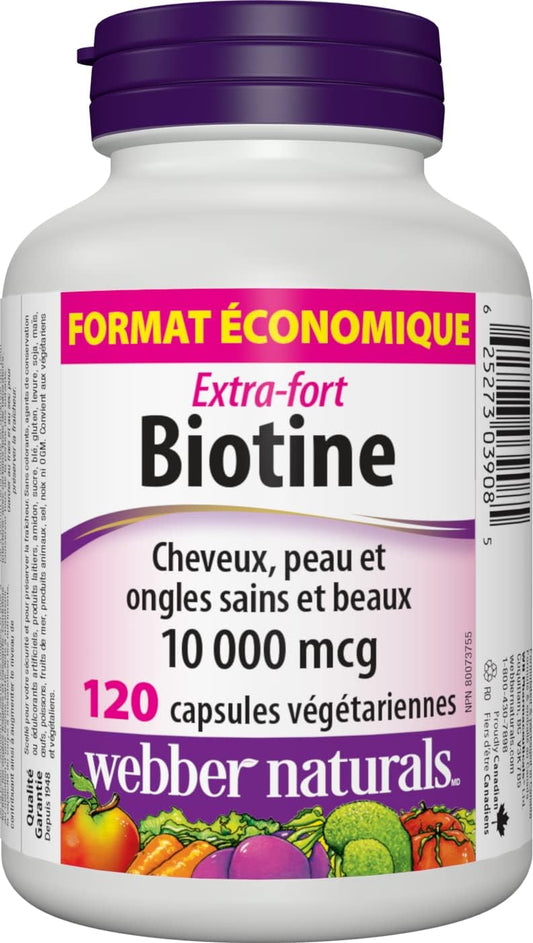 Biotin 10,000 mcg Extra Strength, 120 Vegetarian Capsules