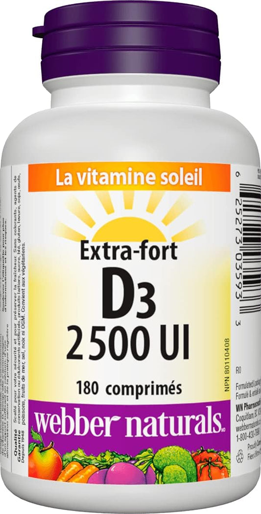 Vitamin D3 2500 IU Extra Strength Tablets 180 Count