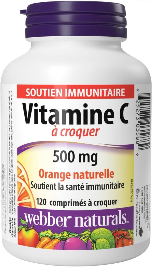 Vitamin C 500mg Chewable Tablets Natural Orange 120 Count
