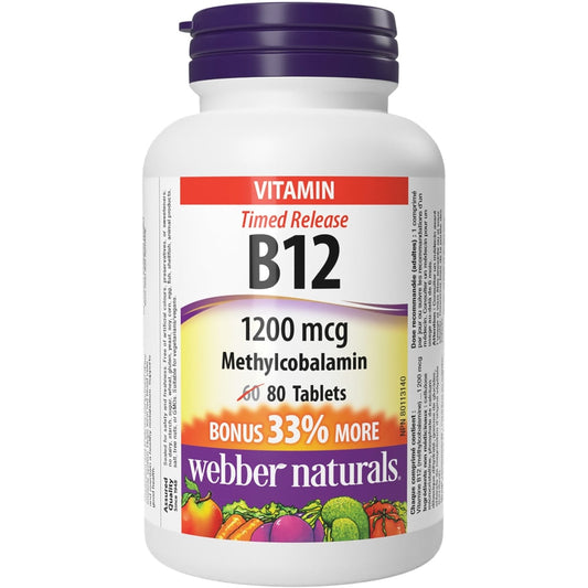 Vitamin B12 Methylcobalamin 1200mcg Timed Release Tablets 80 Count