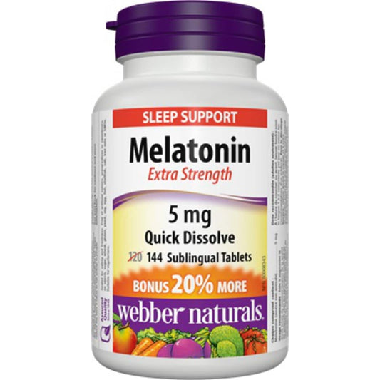 Melatonin 5mg Sleep Support Tablets, 144 Count + 20% Bonus