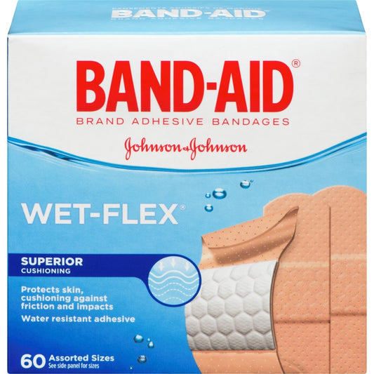 Wet-Flex Water-Resistant Bandages, Assorted Sizes (60 Pack)