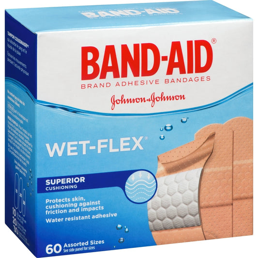 Wet-Flex Water-Resistant Bandages, Assorted Sizes (60 Pack)