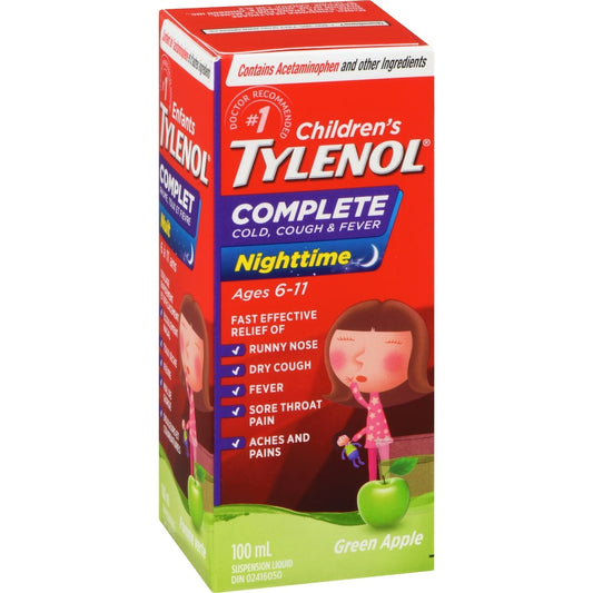 Children's Tylenol Nighttime Cold & Cough Relief Liquid Apple 100ml