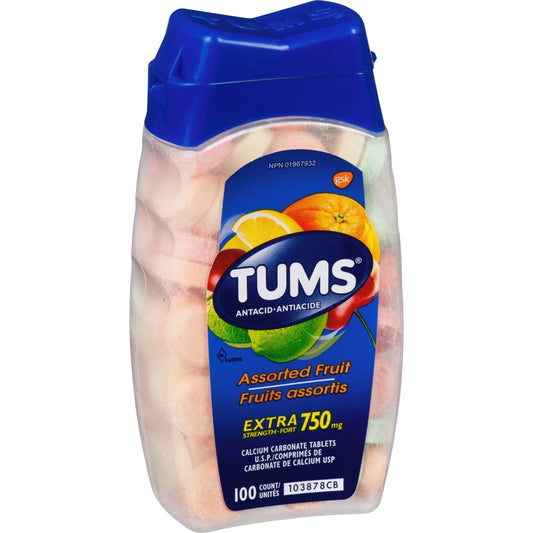 Tums Extra Strength 750 Assorted Fruit Chewable Tablets 100 Count