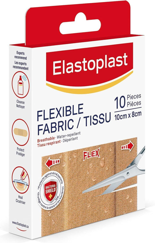 Flexible Fabric Dressing Strips 10cm x 8cm, 10 Pack