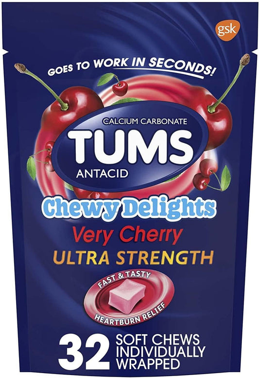 TUMS Chewies Very Cherry Antacid Soft Chews, 32 Ct