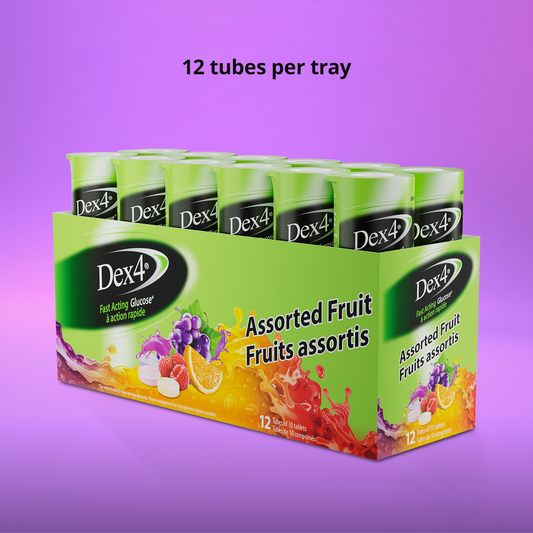 Dex-4 Assorted Fruit Glucose Tablets, 12 x 10-Count Travel Packs