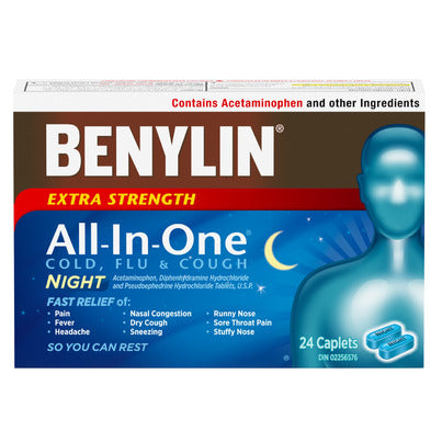Extra Strength Nighttime Cold & Flu Caplets, 24-Pack
