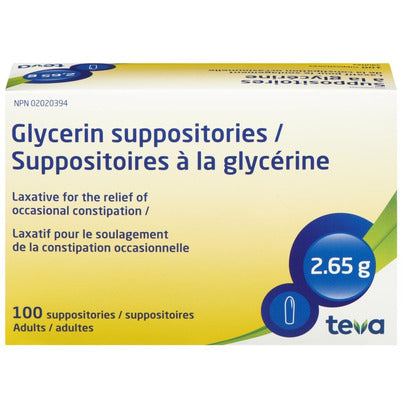 Glycerin Suppositories for Adults, 100 Count