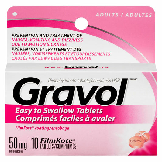 Gravol Motion Sickness Tablets 50mg, 10 Tablets
