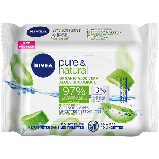 Biodegradable Cleansing Wipes with Aloe Vera - 40 Pack